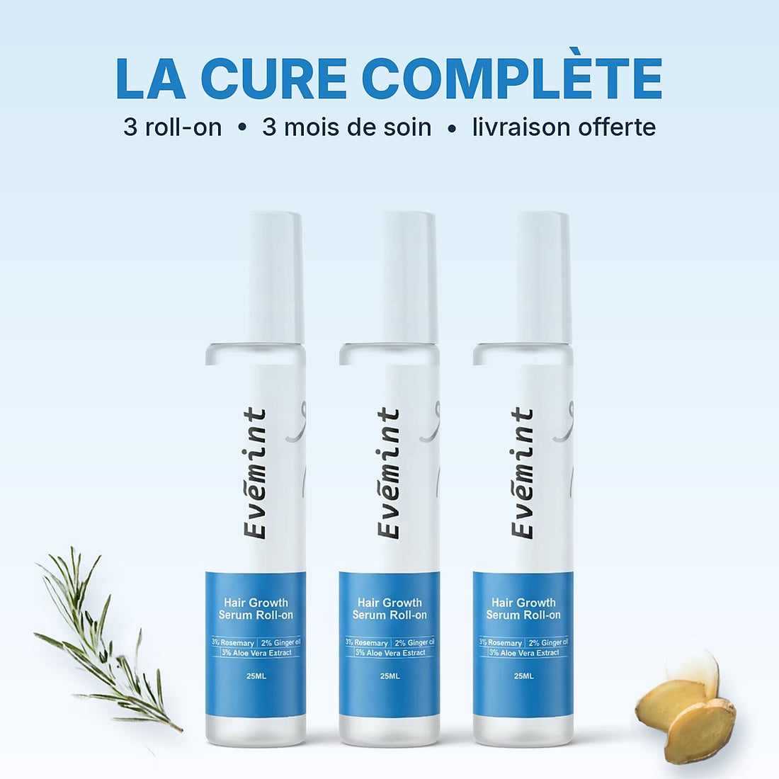La cure complète 3 mois Evēmint, 3 roll-on